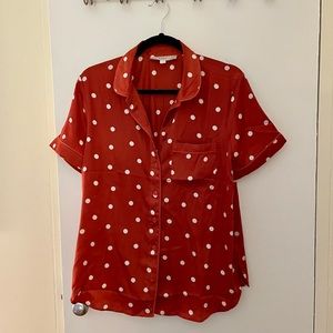 Red and white polka dot pajama top